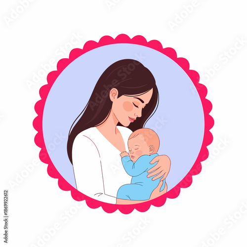 Mother holding newborn baby tenderly.