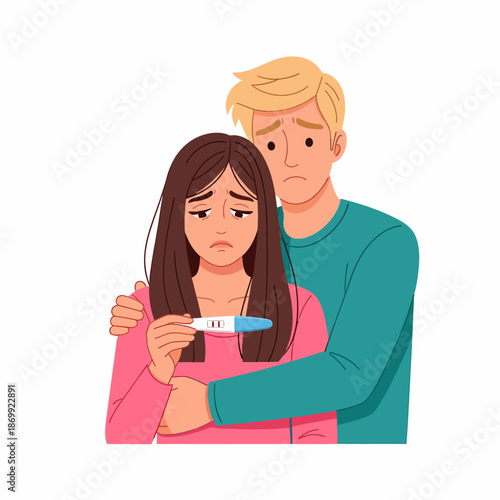 Couple shocked by positive pregnancy test result.