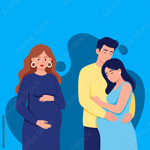 happy pregnant woman with partner expecting baby together.