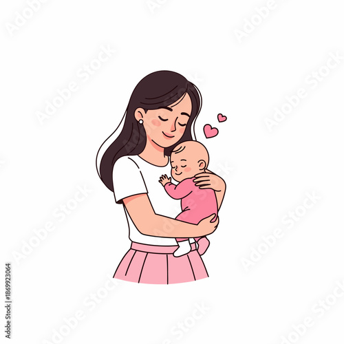 Mother holding newborn baby girl tenderly.