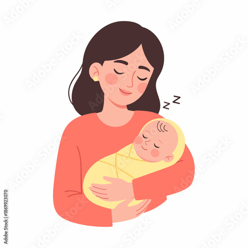 Mother Holding Sleeping Newborn Baby Clipart.