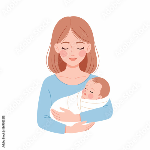 Mother holding newborn baby happy motherhood baby in arms.