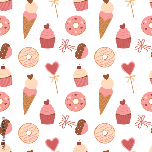 Valentine dessert seamless pattern in pastel colors