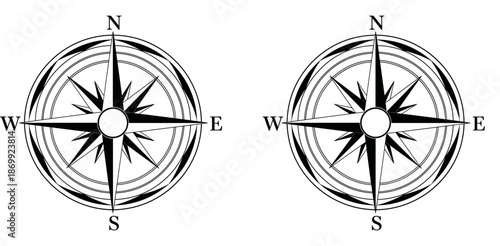 Vintage nautical compass rose vector illustration with cardinal directions, ornate marine navigation symbol, wind rose design for maps, travel, and adventure backgrounds.