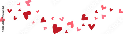 Heart long border. Women Day. Bright hearts confetti falling. Valentines Day banner. 8 . Wedding invitation.