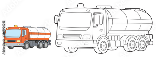 Tanker Truck Coloring Page for Kids. Simple Heavy Vehicle Line Art