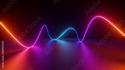 seamless 3d animation, abstract neon background with colorful wavy line glowing with colorful gradient in ultraviolet spectrum