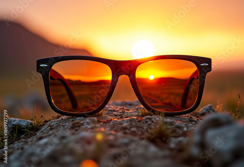Sunglasses through which you can see the sunset.