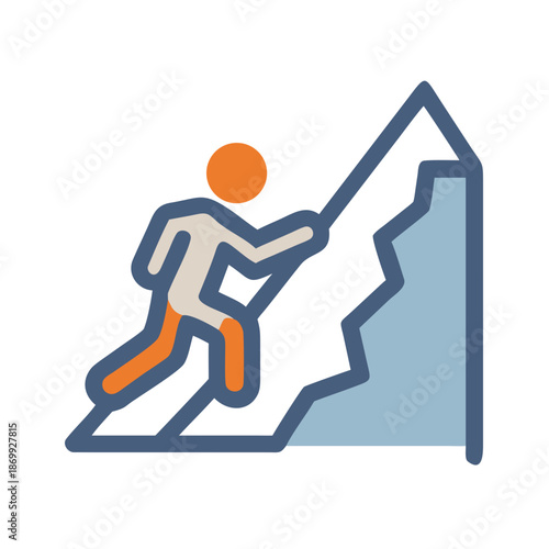 Simple stylized vector graphic of a person climbing a jagged mountain path