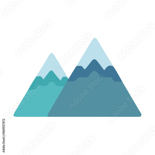 Minimalist flat design of mountains with snow caps on a black background