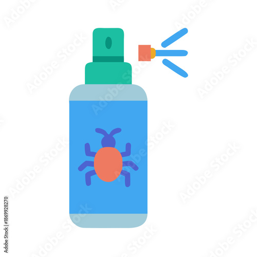 Stylized insecticide spray bottle illustration with bug symbol and spray nozzle effect