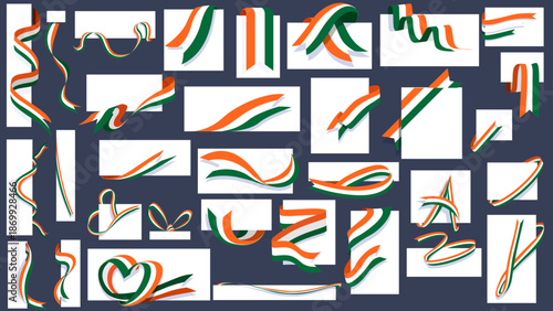 Premium Indian Flag Tri-color Ribbon Banners Set - Decorative Vector Elements for Republic Day and Independence Day Celebrations.