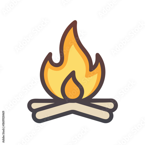 Illustration of campfire with burning logs on black background for outdoor concepts