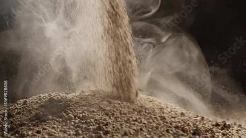 Sand falling and creating dust clouds