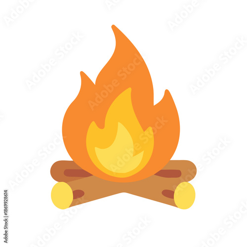 Isolated bonfire illustration on a black background for camping and outdoor themes