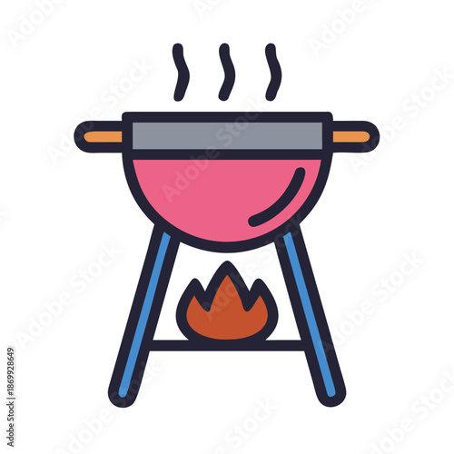 Vibrant barbecue grill icon emitting smoke, perfect for summer cookout promotions