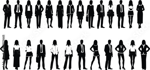 Business professional silhouettes, corporate attire icons, male and female poses, office people vector set, workplace illustration clipart
