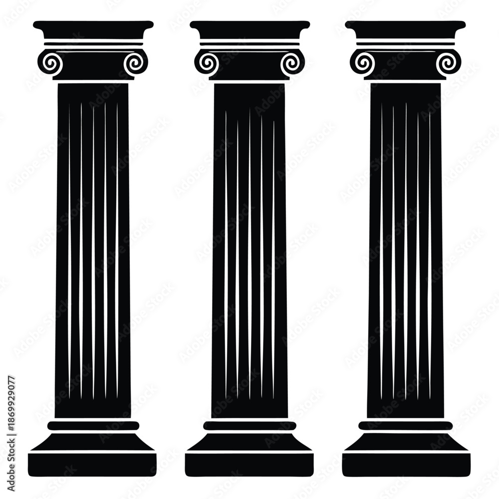 Obraz premium Silhouette Illustration of Three Classical Pillars Standing Tall for Law and Order Themes
