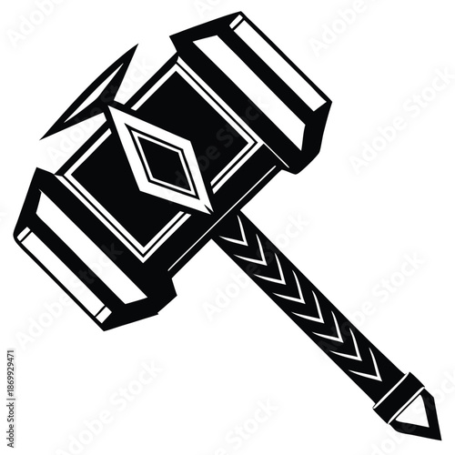 Norse Mythology Thor Hammer Silhouette for Logo and Icon Design