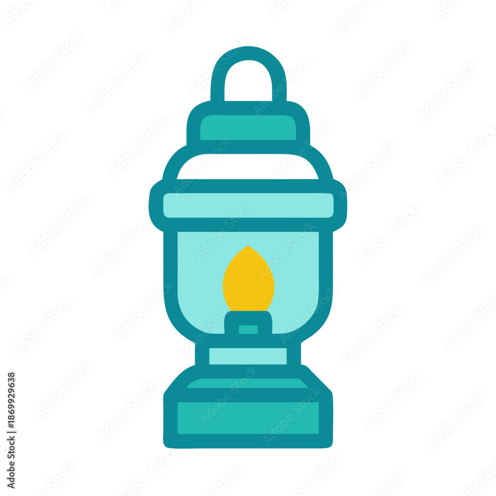 Fototapeta premium Cartoon lantern icon emitting a warm light on a black background