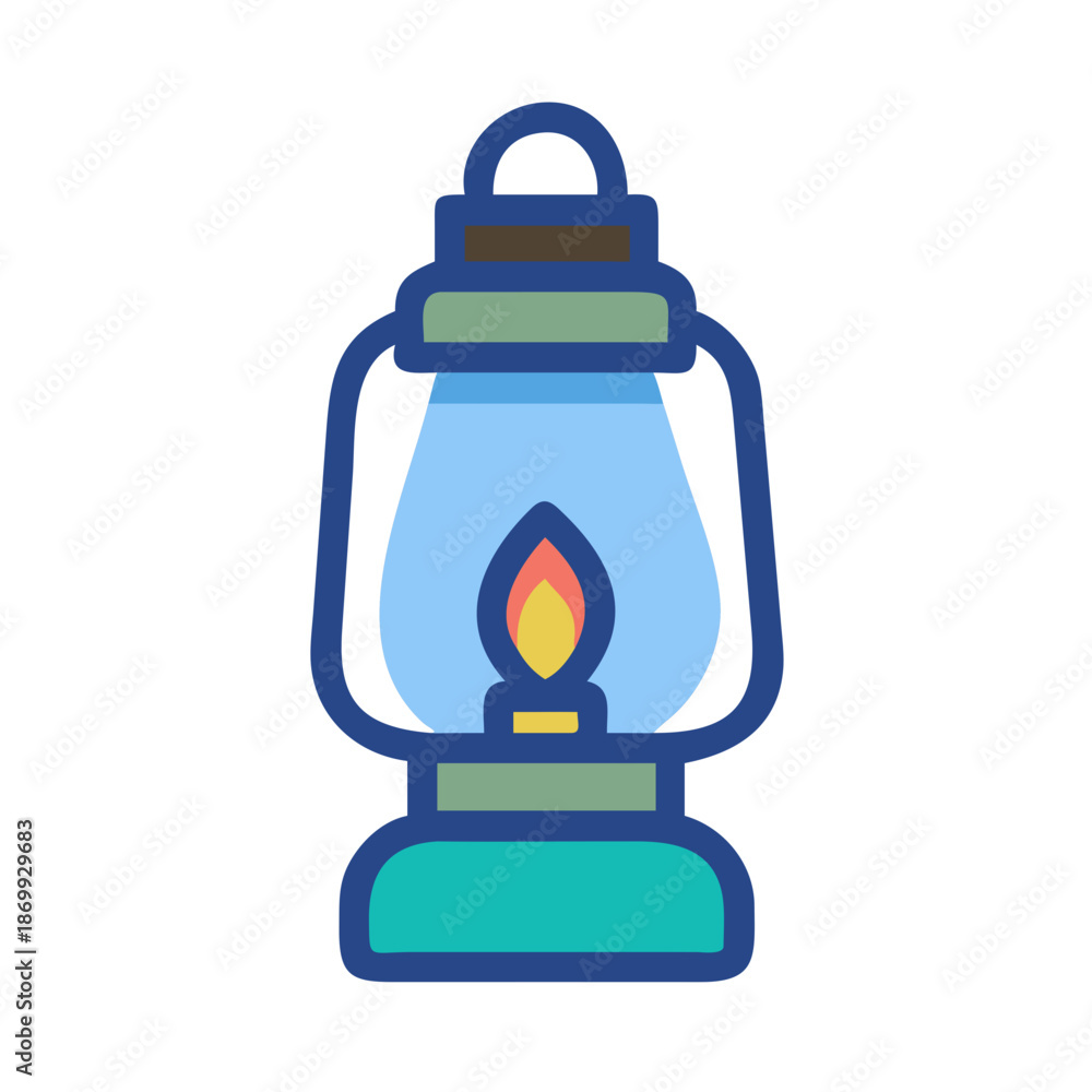 Fototapeta premium Vintage Style Lantern Icon with Glowing Flame on Black Background, Flat Design