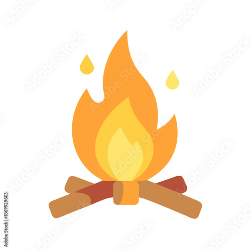 Stylized campfire illustration with wood and flames on a black background