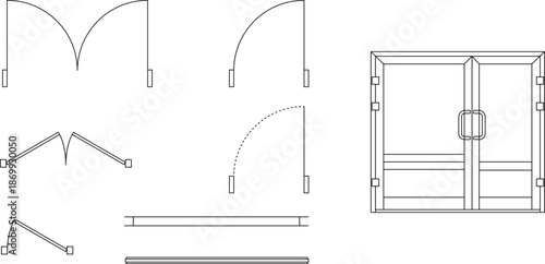 Door icons, window, floor plan, architectural symbols, interior design element, customizable stroke, Blueprint, Vector