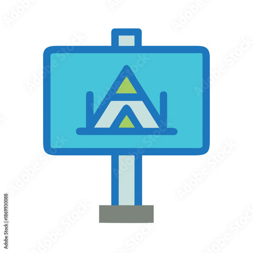 Graphic illustration of a campground or outdoor recreation sign on a black background