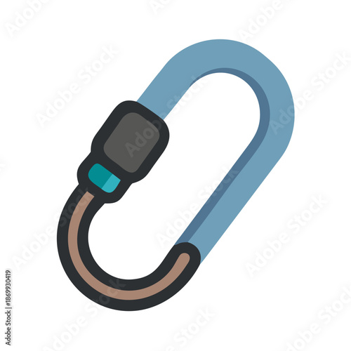 Isolated blue carabiner on black background, outdoor equipment and climbing concepts