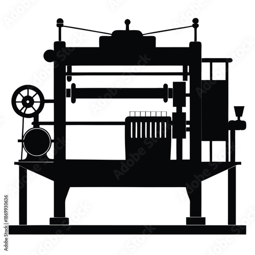 Industrial Textile Weaving Machine Silhouette Graphic Illustration
