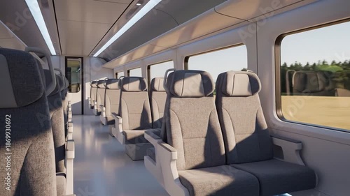 Wallpaper Mural Modern train interior with empty seats and passing landscape view from window Torontodigital.ca