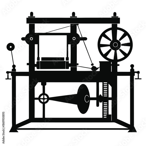 Modern Textile Spinning Machine Black and White Silhouette Icon