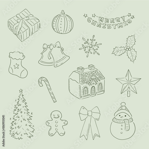 Christmas Hand Drawn Lineart, Minimal Lineart Illustrations, Vector Art