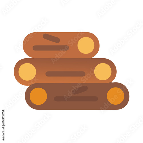 Stacked wooden logs illustration of firewood on a black background.