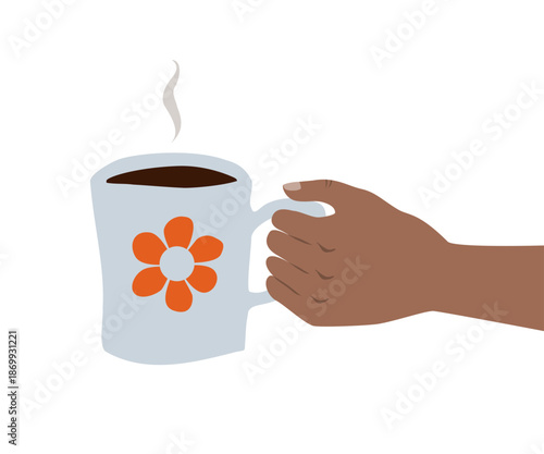 Hand holding a coffee mug.