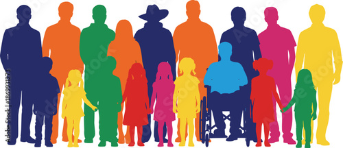 Colorful Inclusive Community Silhouettes with Wheelchairs