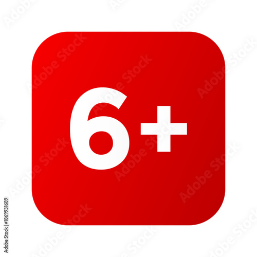 Age Restriction Symbol Six Plus on Red Rounded Square Icon