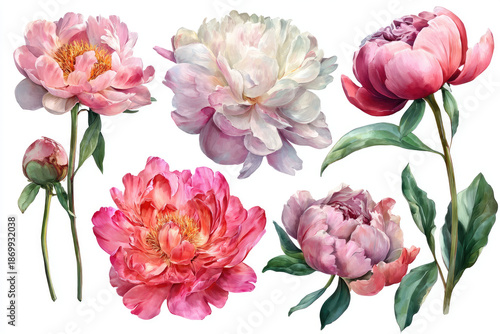 Wallpaper Mural peony flower set watercolor  illustration  Torontodigital.ca
