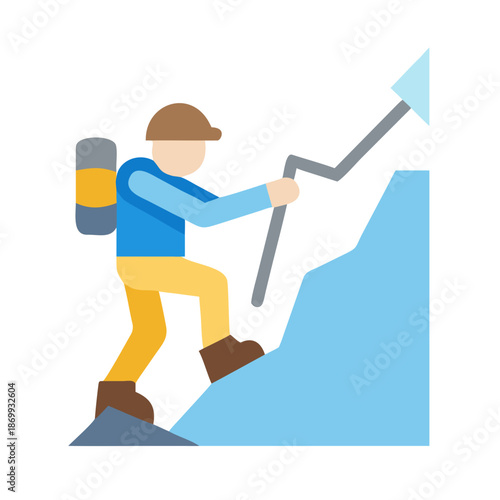 Abstract illustration of a person climbing a mountain towards progress and success