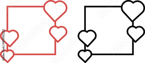 Romantic heart square frame set in red and black line art