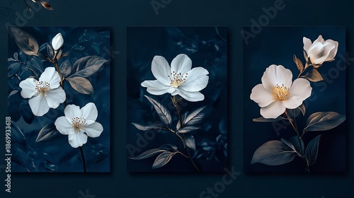 Wallpaper Mural Elegant White Flower Botanical Art Set Torontodigital.ca