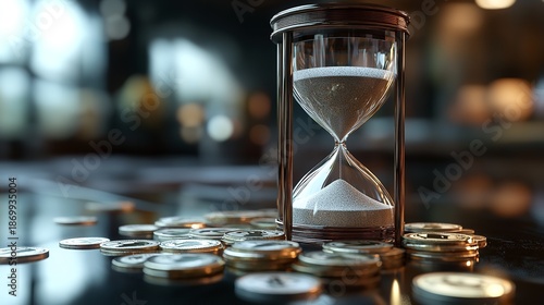 Wallpaper Mural Hourglass on Coins Representing Time and Money Torontodigital.ca