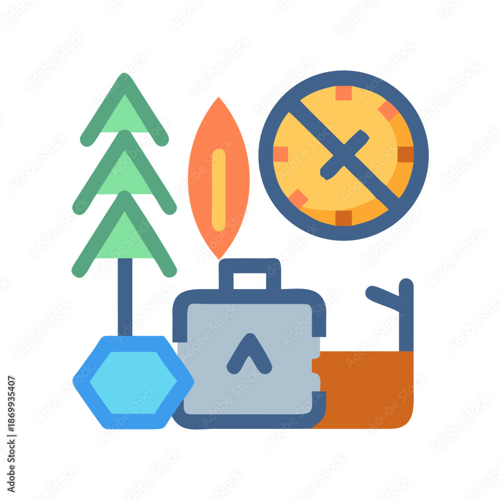 Obraz premium Illustration of a forest fire prevention concept with stylized elements and bold colors