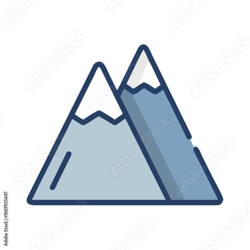 Two stylized mountain peaks illustration with snow caps in a minimalist design