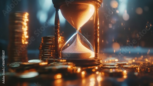 Wallpaper Mural Hourglass on Coins Representing Time and Money Torontodigital.ca