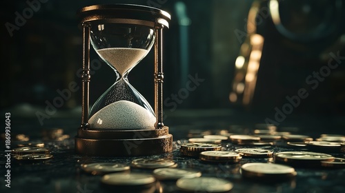 Wallpaper Mural Hourglass on Coins Representing Time and Money Torontodigital.ca