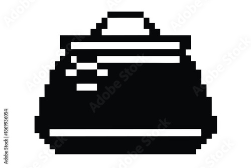 Retro Pixel Art Inventory Sack Silhouette in Black and White for Games