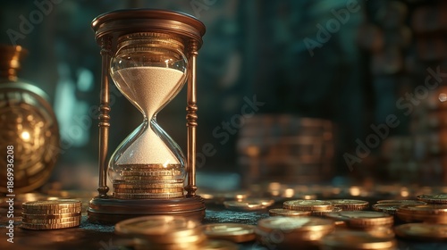 Wallpaper Mural Hourglass on Coins Representing Time and Money Torontodigital.ca
