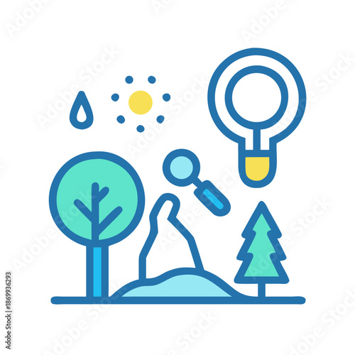 Nature exploration and scientific discovery concept with graphic nature elements on black