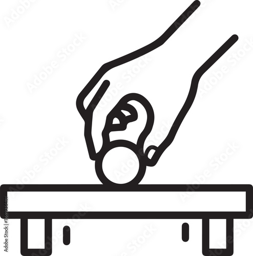 Hand illustration holding a ball on a table viewed from the side